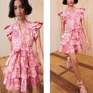 Ulla Johnson Lulua Camellia Pink Floral Ruffle Dress, Size 14